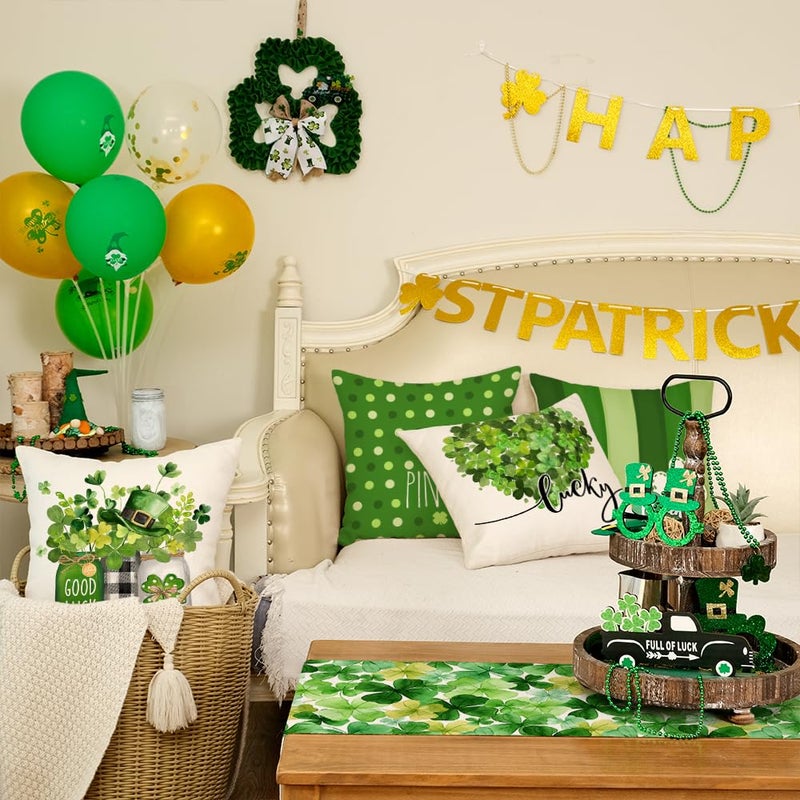 GEEORY St. Patrick's Day Pillow Covers 18 x 18 Inch Set of 4, Green Shamrock Heart Lucky Polka Dots Pinch Me Mason Jar Farmhouse Throw Pillowcases for Home Sofa Couch Cushion Decoration G429-18 - Image 4