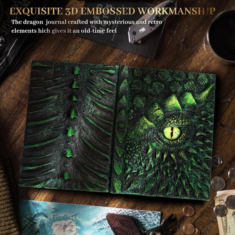 molshine A5 (18.5 x 13cm) 3D Dragon Embossed Journal,Resin Engraving Notebook,Retro Diary,100 Sheets Blank Paper,Hardcover Travel Notepad for Writing,Sketchbook,Collection,Gift,Decoration (Green) - Image 5