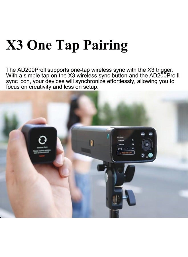 Godox AD200 Pro II Flash Strobe, HSS Pocket Flash Monolight 200Ws 5800±200K Bi-Color TTL 1/8000s with Wireless Flash and 0.01-1.8s Recycling - Image 3