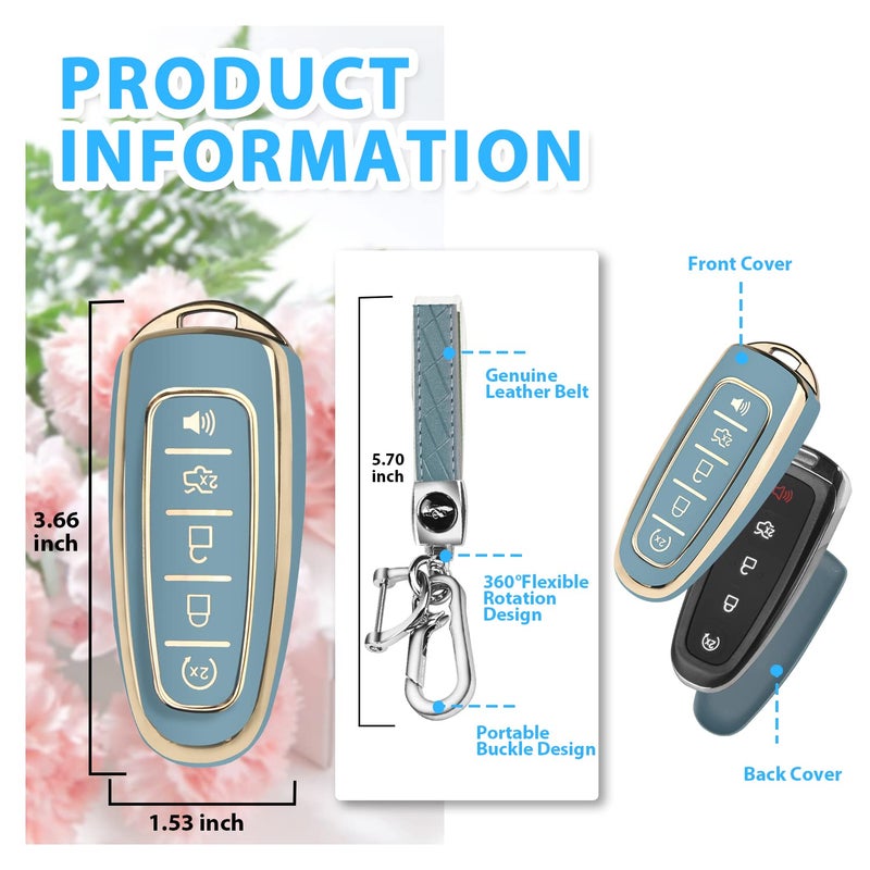 QBUC for Ford Key fob Cover,360Â° TPU Car Key Case Protector with Keychain Compatible with Ford C-Max Edge Escape Expedition Explorer Flex Focus Taurus Lincoln MKS MKT MKX Navigator Accessories(Blue) - Image 3