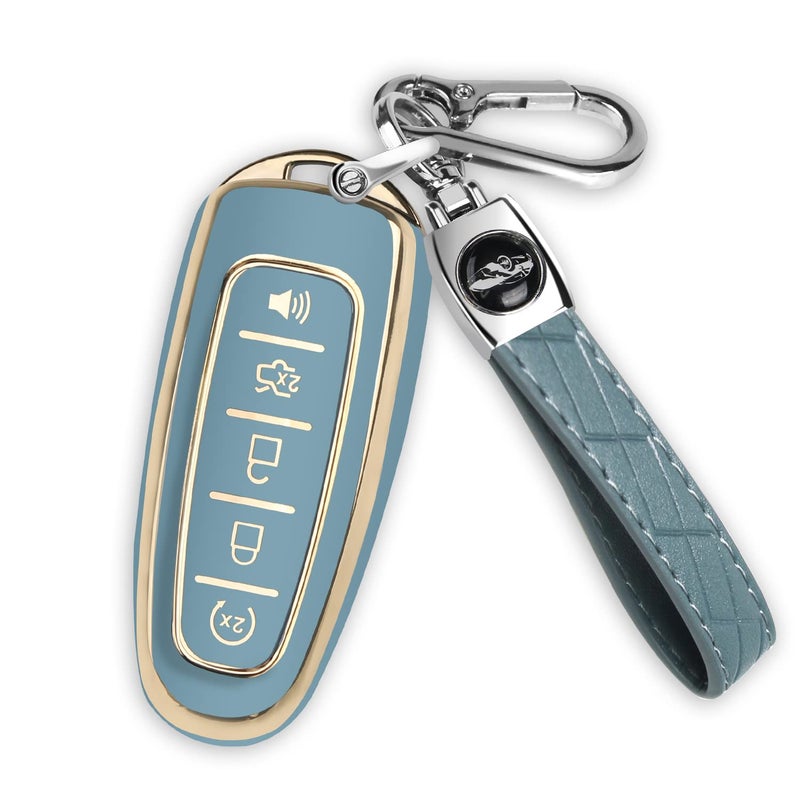 QBUC for Ford Key fob Cover,360Â° TPU Car Key Case Protector with Keychain Compatible with Ford C-Max Edge Escape Expedition Explorer Flex Focus Taurus Lincoln MKS MKT MKX Navigator Accessories(Blue) - Image 1