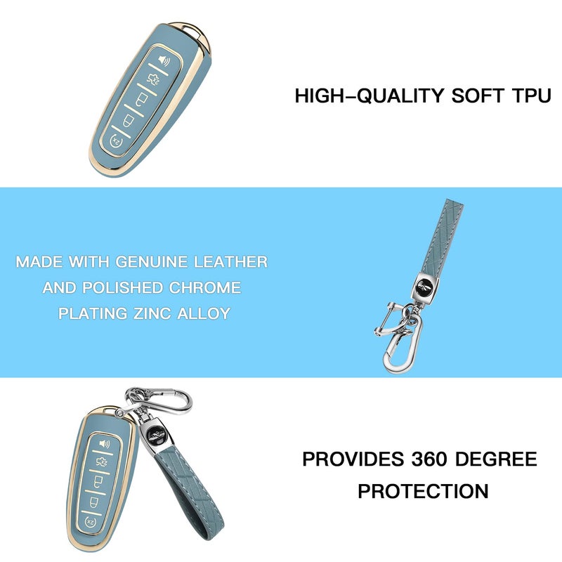 QBUC for Ford Key fob Cover,360Â° TPU Car Key Case Protector with Keychain Compatible with Ford C-Max Edge Escape Expedition Explorer Flex Focus Taurus Lincoln MKS MKT MKX Navigator Accessories(Blue) - Image 4