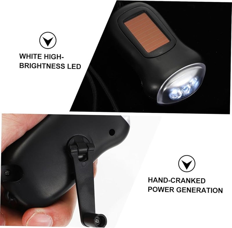 Gadpiparty 3 قطع مصباح يدوي أسود قابل لإعادة الشحن بالطاقة الشمسية وبدواسة طوارئ للتخييم والمشي لمسافات طويلة - Image 4