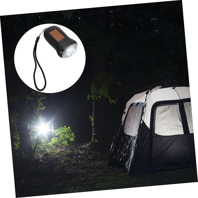 Gadpiparty 3 قطع مصباح يدوي أسود قابل لإعادة الشحن بالطاقة الشمسية وبدواسة طوارئ للتخييم والمشي لمسافات طويلة - Image 3