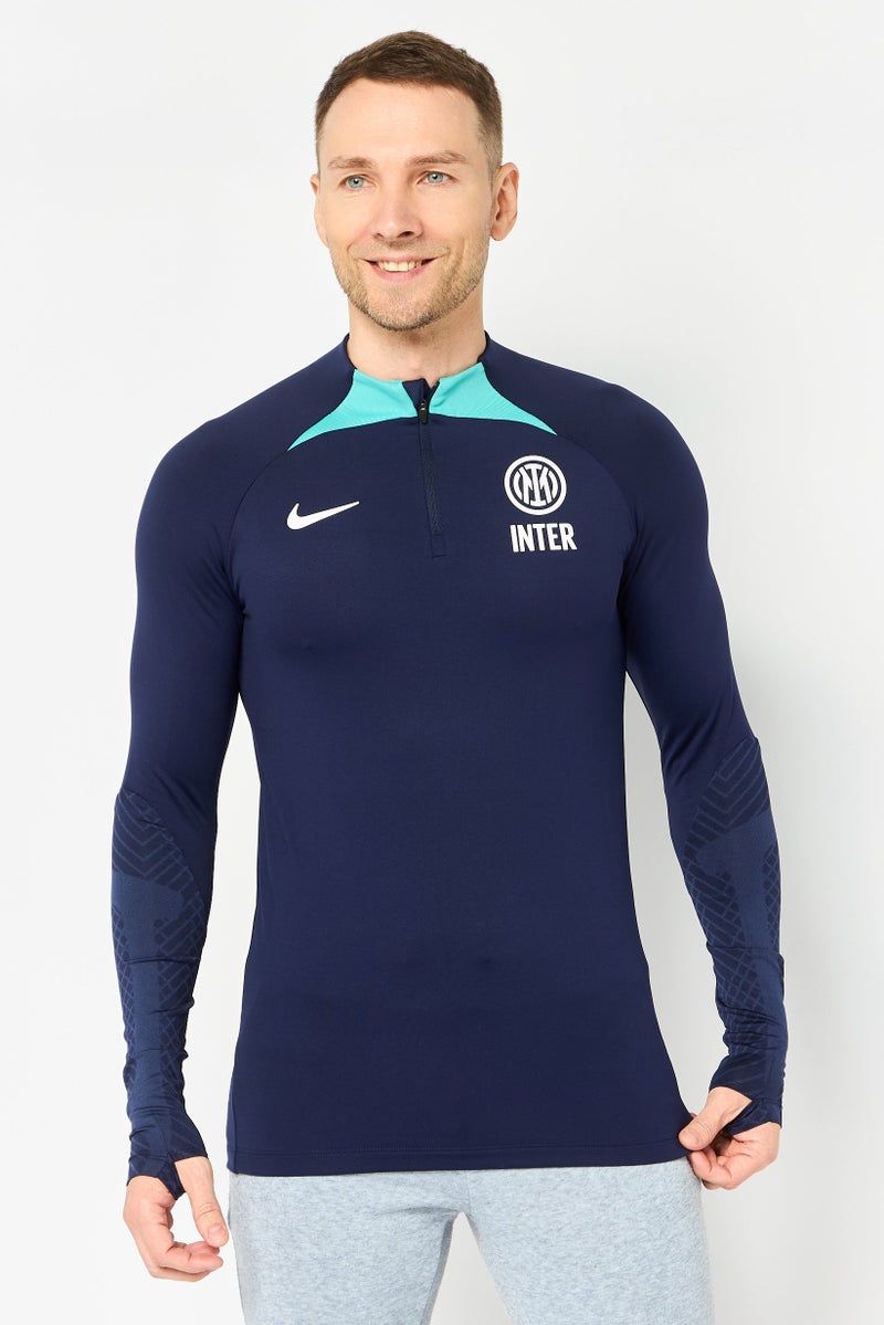 Nike قميص تدريب بأكمام طويلة للرجال بتصميم نحيف، أزرق داكن - Image 1