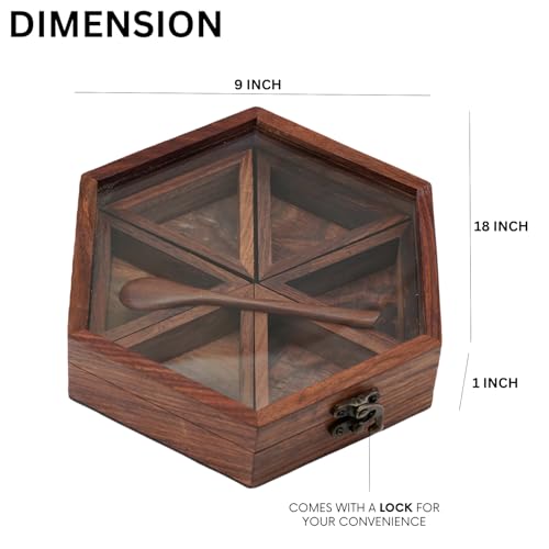 Freakway Spice Box Masala Box/Dabba/Handcrafted Wooden Spice Box Set For Kitchen With Spoon In Sheesham Wood (6 Containers, Detachable, 95 ML) - - Image 2