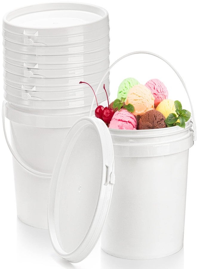 Bekith 8 Pack 80oz Plastic Ice Cream Tub with Lid, Small Bucket with Handle, Food Grade Freezer Food Storage Containers, White - Image 1