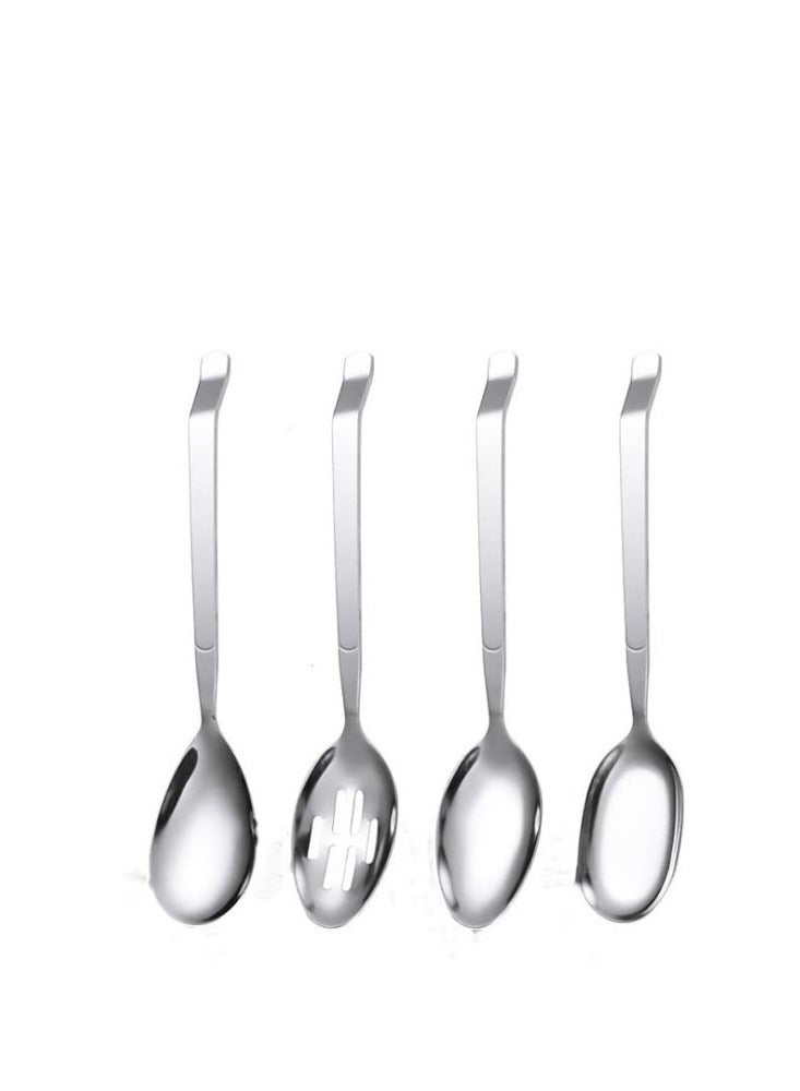 KASTWAVE مجموعة 4 قطع ملعقة تقديم كبيرة 11 بوصة من الفولاذ المقاوم للصدأ مع ملعقة مشقوقة وملعقة تقديم مدببة وملعقة تقديم رأسها دائري وملعقة تقديم عميقة لمستلزمات حفل البوفيه - Image 1
