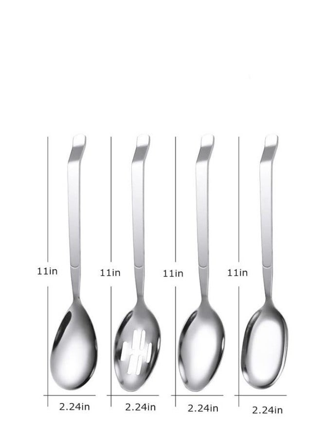 KASTWAVE مجموعة 4 قطع ملعقة تقديم كبيرة 11 بوصة من الفولاذ المقاوم للصدأ مع ملعقة مشقوقة وملعقة تقديم مدببة وملعقة تقديم رأسها دائري وملعقة تقديم عميقة لمستلزمات حفل البوفيه - Image 2