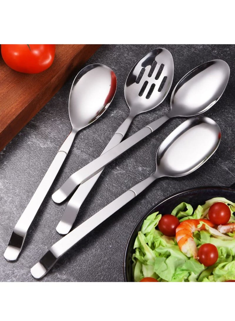 KASTWAVE مجموعة 4 قطع ملعقة تقديم كبيرة 11 بوصة من الفولاذ المقاوم للصدأ مع ملعقة مشقوقة وملعقة تقديم مدببة وملعقة تقديم رأسها دائري وملعقة تقديم عميقة لمستلزمات حفل البوفيه - Image 5