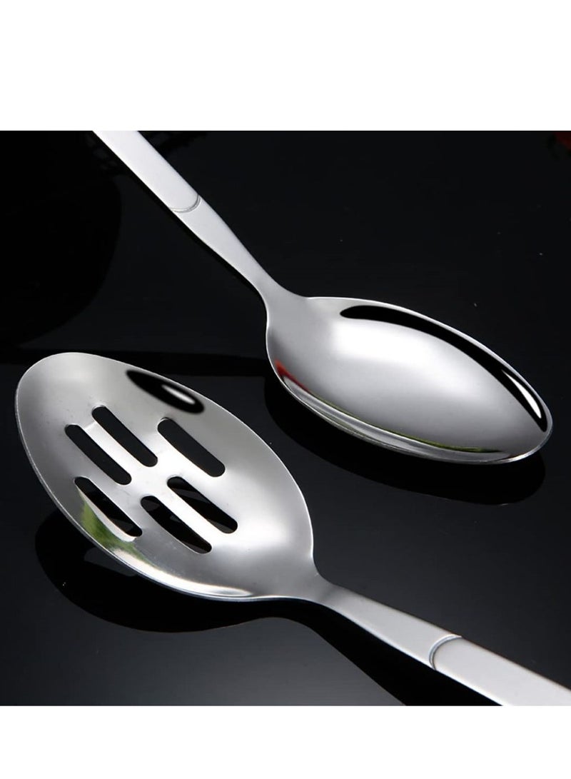 KASTWAVE مجموعة 4 قطع ملعقة تقديم كبيرة 11 بوصة من الفولاذ المقاوم للصدأ مع ملعقة مشقوقة وملعقة تقديم مدببة وملعقة تقديم رأسها دائري وملعقة تقديم عميقة لمستلزمات حفل البوفيه - Image 3