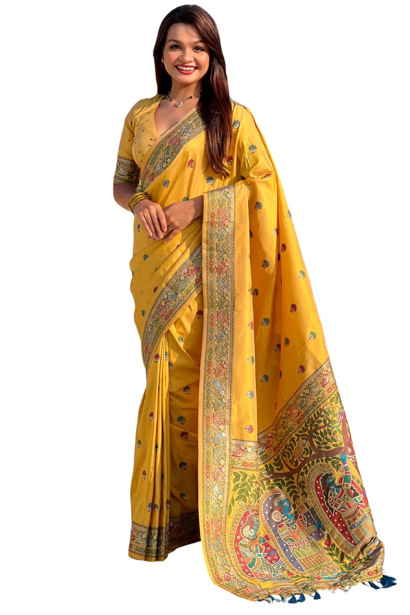 SGF11 Women's Kanjivaram Pure Soft Silk Saree With Unstitched Blouse Piece (Sunflower Yellow) - Image 1