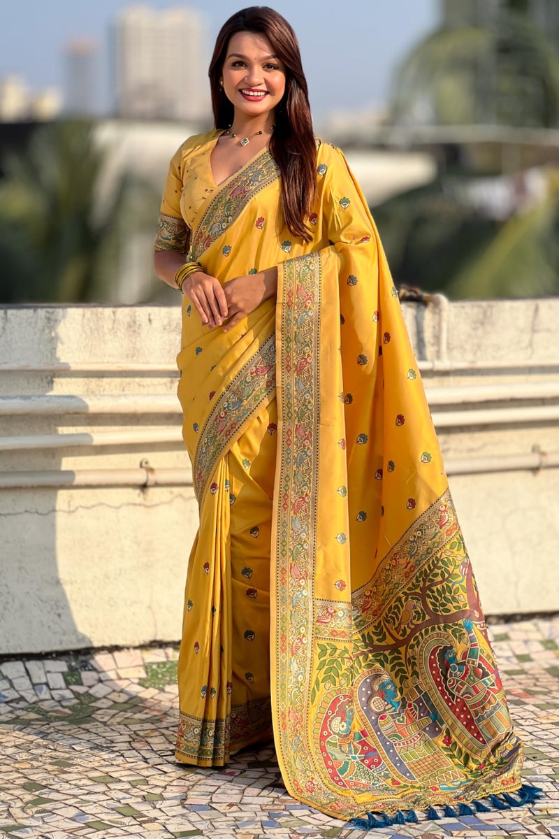 SGF11 Women's Kanjivaram Pure Soft Silk Saree With Unstitched Blouse Piece (Sunflower Yellow) - Image 2