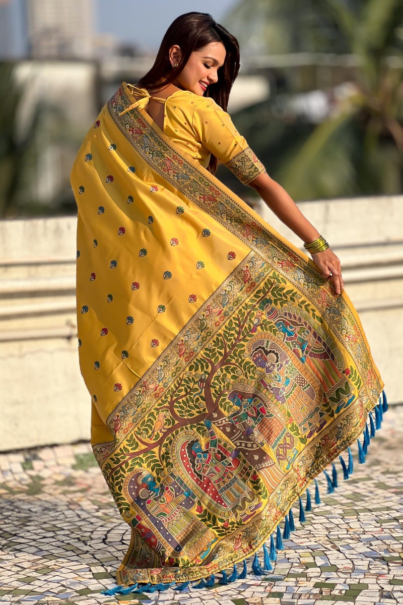 SGF11 Women's Kanjivaram Pure Soft Silk Saree With Unstitched Blouse Piece (Sunflower Yellow) - Image 4