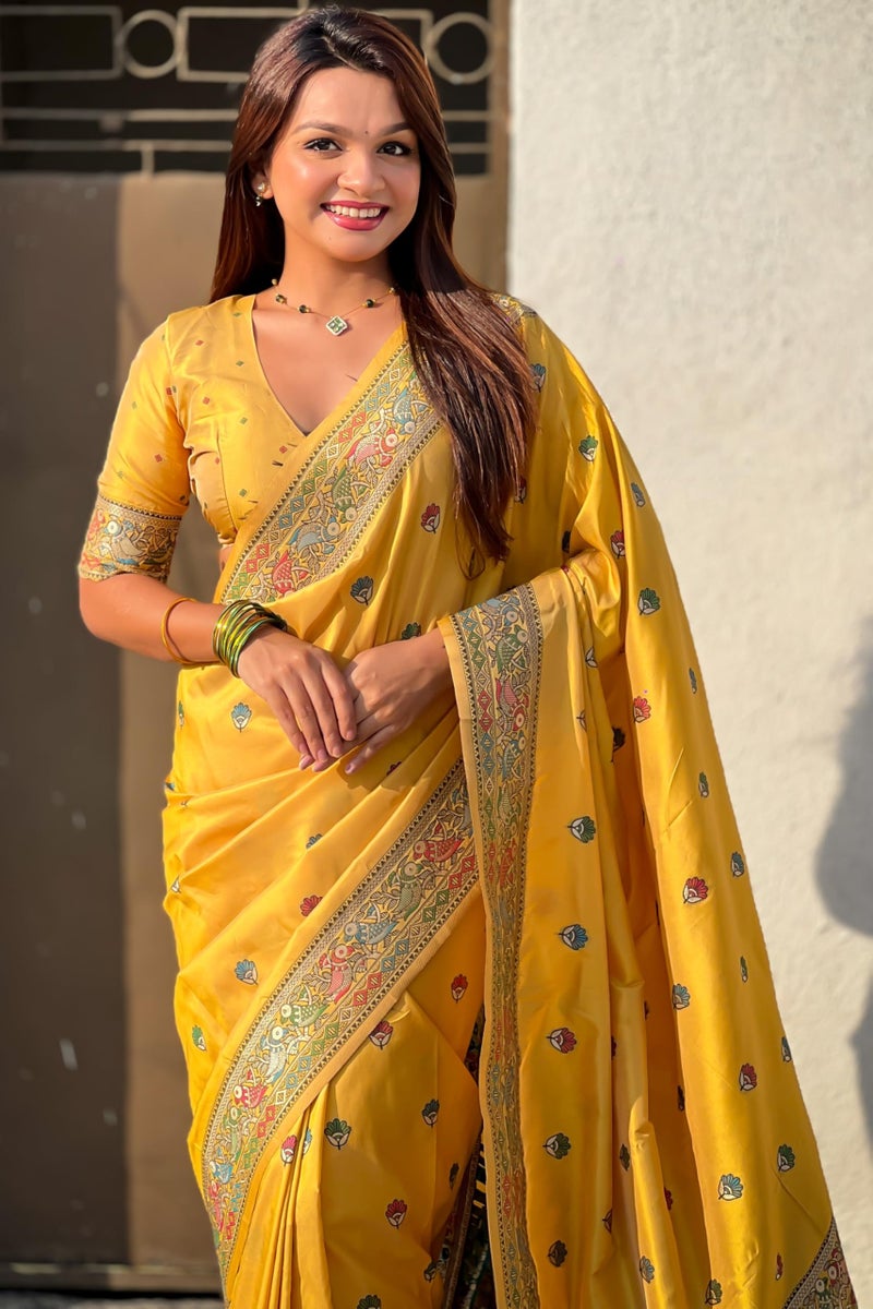 SGF11 Women's Kanjivaram Pure Soft Silk Saree With Unstitched Blouse Piece (Sunflower Yellow) - Image 3
