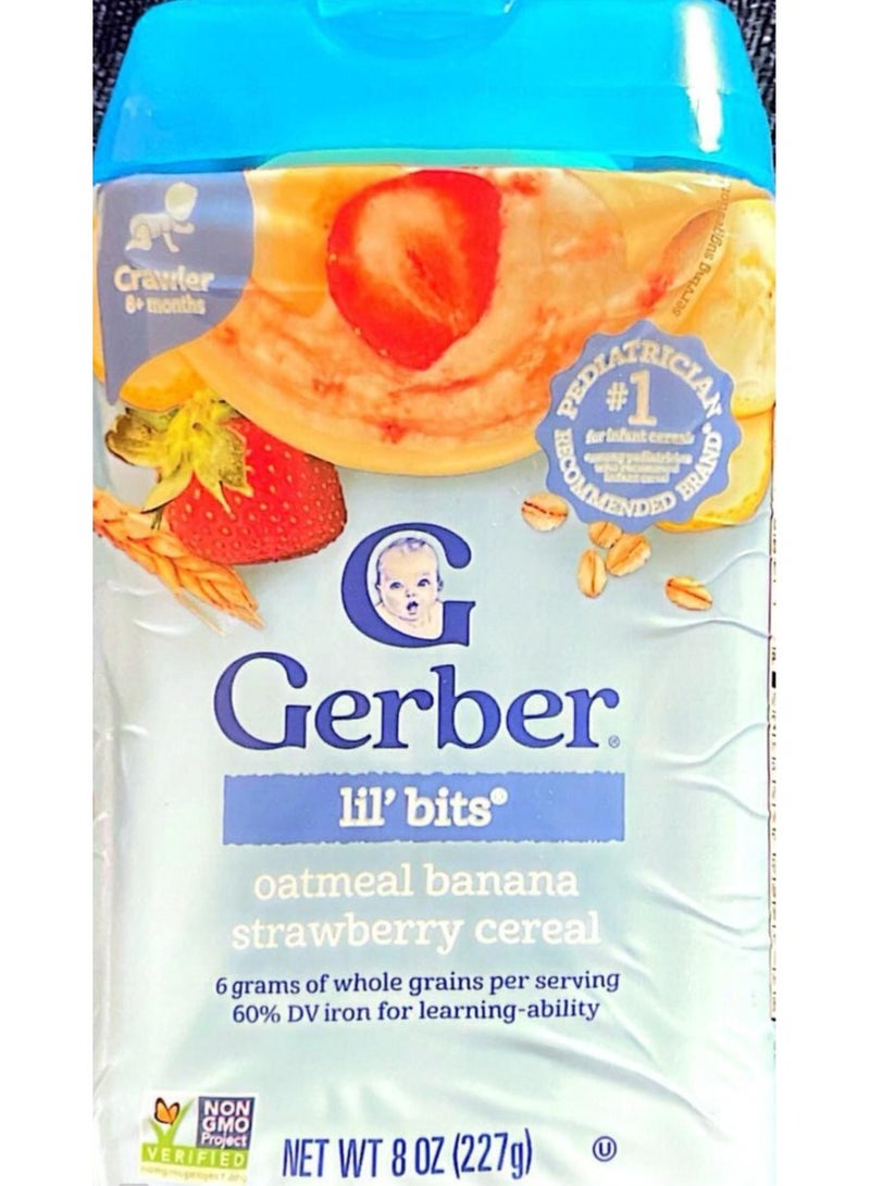 جربر جيربر‏, Lil' Bits، حبوب الشوفان، للأطفال من عمر 8 أشهر فما فوق، الموز، الفراولة، 8 أونصة (227 جم)