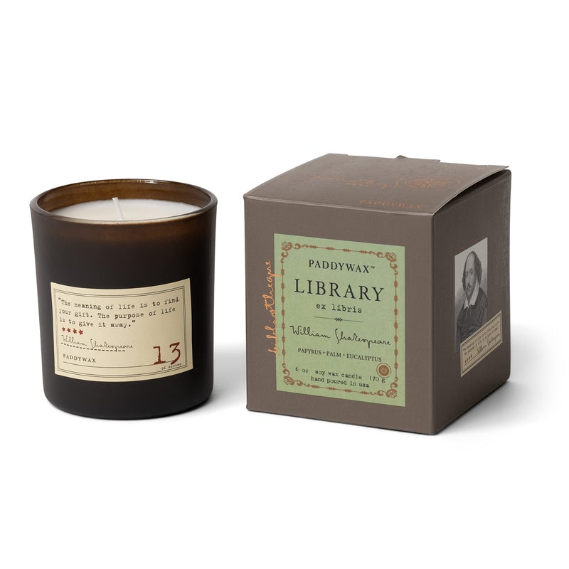 Paddywax Library Collection William Shakespeare Scented Soy Wax Candle 65Ounce Paprus Palm  Eucalyptus