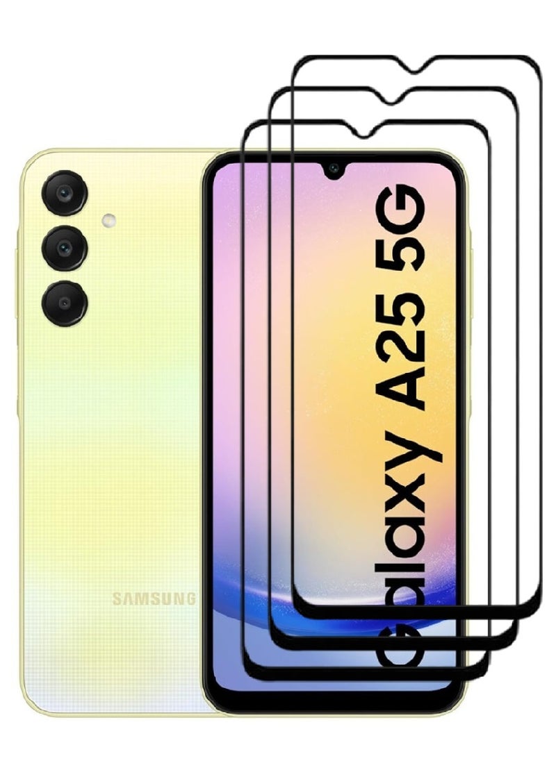 AINA 3 Pieces Tempered Glass Screen Protector 5D Designed For Samsung Galaxy A25 Full Glue Edge to Edge Full Screen Coverage And Bubble Free - Image 1