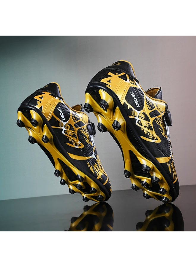 Hydrogen Cloud Joint Name Children's Football Shoes Boys Competition Training Cleats with Spikes for Primary and Secondary School Students - Black Gold Long Nails