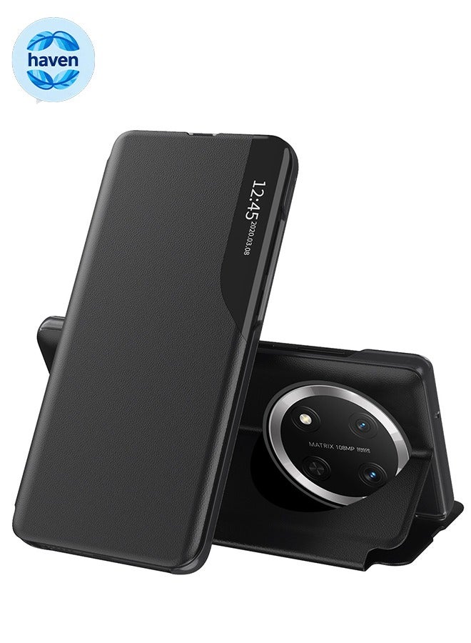 HAVEN Phone Case Compatible with Honor x9c 5G Flip Case, Ultra Slim TPU Leather Full Body Protection Magnetic Stand Shockproof Phone Cover - Black - Image 1