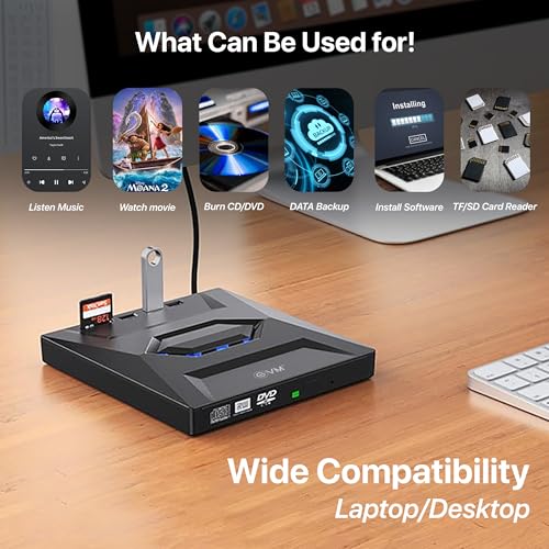 EVM USB 3.0 & Type C External CD DVD Writer RW Optical Drive CD/DVD ROM +/-RW, SD/TF Card Reader Ports, USB-C Hub for Laptop, PC, Desktop - 1 Year Warranty (EVM-EXT-CD-01) - Image 3