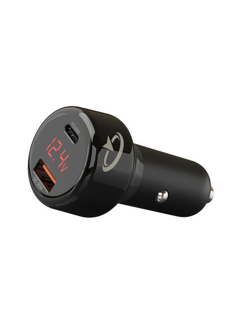 CH04 Super-Fast 65W GaN Car Charger with Voltage Display, Safety Protection, and Dual-Port Functionality