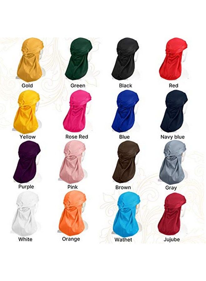 Geyoga 16 Pieces Velvet Wave Durag Cap For Men Women Soft Velvet Waves Durag Headwraps With Long Tail Headwrap Durag Turban Hat Wide Straps Durag Pirate Hat For 360 Waves 16 Colors - Image 4