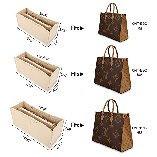 LEXSION Felt Purse Organizer Insert,Handbag Organizer with Detachalbe Zipper Pocket for ONTHEGO GM,3 Size 8034 Beige Large - Image 2