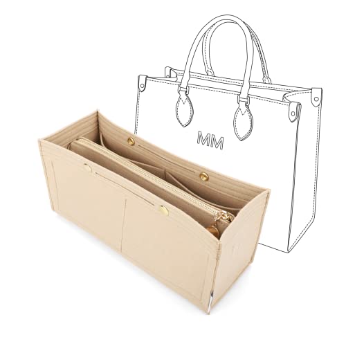 LEXSION Felt Purse Organizer Insert,Handbag Organizer with Detachalbe Zipper Pocket for ONTHEGO GM,3 Size 8034 Beige Large - Image 1