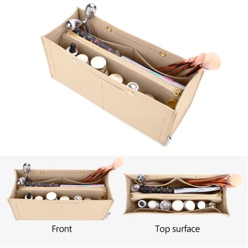 LEXSION Felt Purse Organizer Insert,Handbag Organizer with Detachalbe Zipper Pocket for ONTHEGO GM,3 Size 8034 Beige Large - Image 5