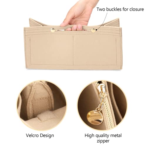 LEXSION Felt Purse Organizer Insert,Handbag Organizer with Detachalbe Zipper Pocket for ONTHEGO GM,3 Size 8034 Beige Large - Image 4