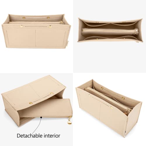 LEXSION Felt Purse Organizer Insert,Handbag Organizer with Detachalbe Zipper Pocket for ONTHEGO GM,3 Size 8034 Beige Large - Image 3