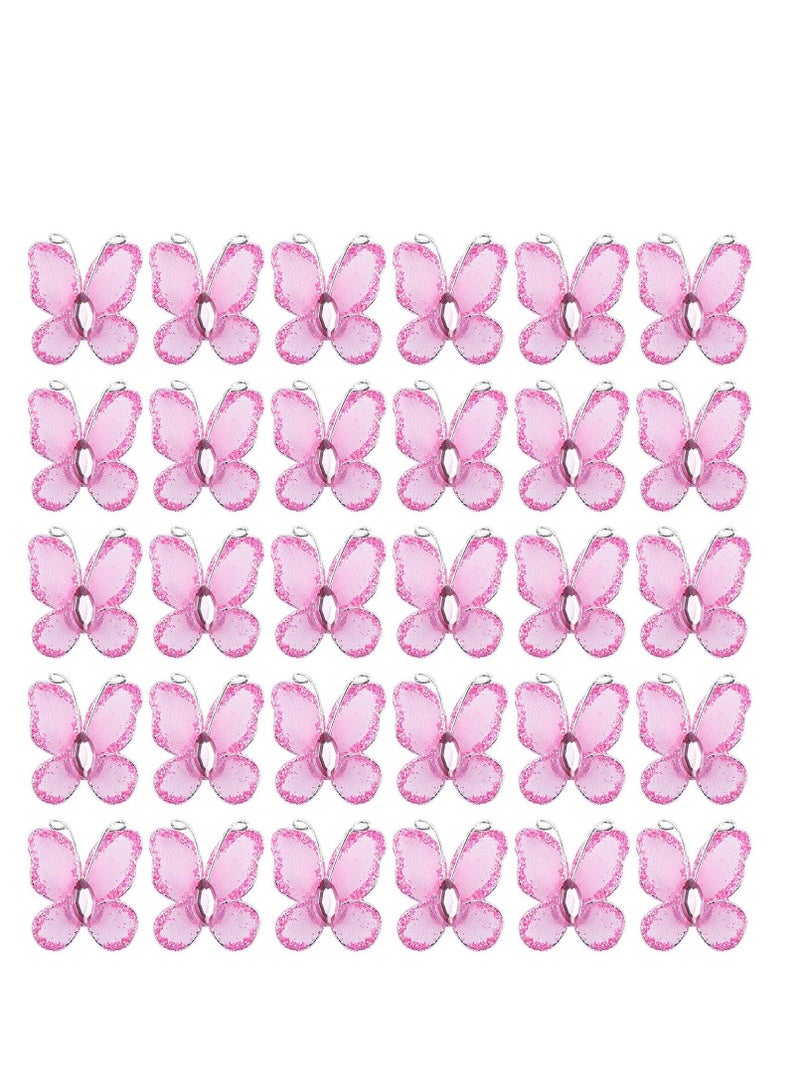 Captaintech 50 Pack Sheer Mesh Wire Glitter Butterfly Butterfly with Gem for Home and Wedding Decoration Party Wall Decorations (Pink) - Image 1