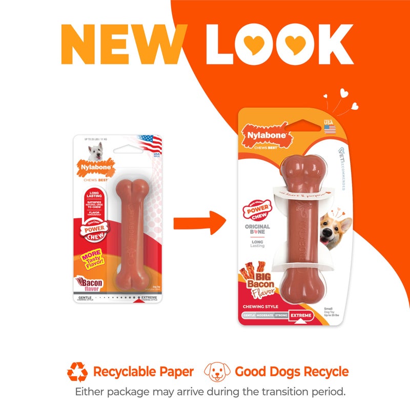 Nylabone Original Bone Power Chew Toy for Dogs, Durable & Tough Dog Toys for Aggressive Chewers, Bacon Flavor, Small - Up to 25 lbs - Up to 25 Ibs, 1 Count - Image 2