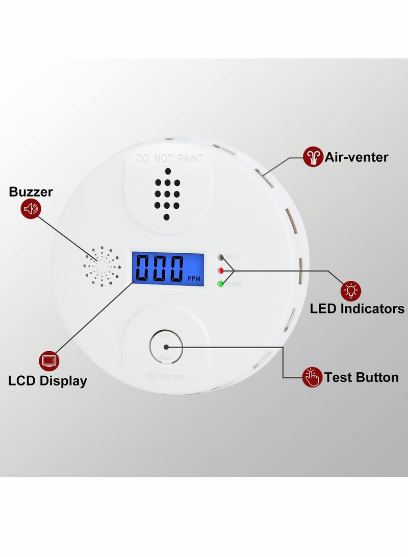 Carbon Monoxide Alarm, Digital Display CO Detector Security CO Monoxide For Home Safety Battery Powered with LCD Display and Sound Warning for Home,School,Office - Image 2