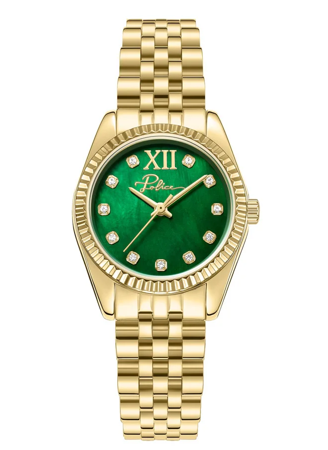 بوليس Women's Flute Women's 28mm Watch with Green Mother-of-Pearl Dial 316L Stainless Steel Bracelet