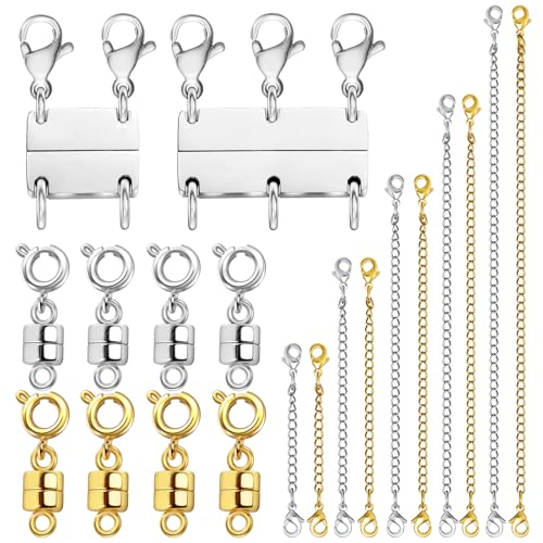 Evnlo Multi Necklace Layering Clasp and Chain Extender and Magnetic Jewelry Clasp Set, Gold and Silver Multiple Styles Necklace Extenders for Women - Image 1