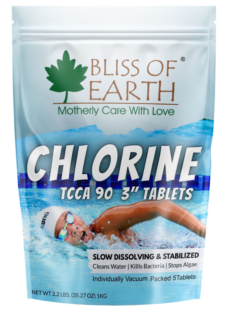 BLISS OF EARTH - Japanese Chlorine Tables 3 Size for Clean and Clear Swimming Pool, Kills Bacteria & Stops Algae, Pool Disinfectant 5 Chlorine Tables 5x200gm - Image 1