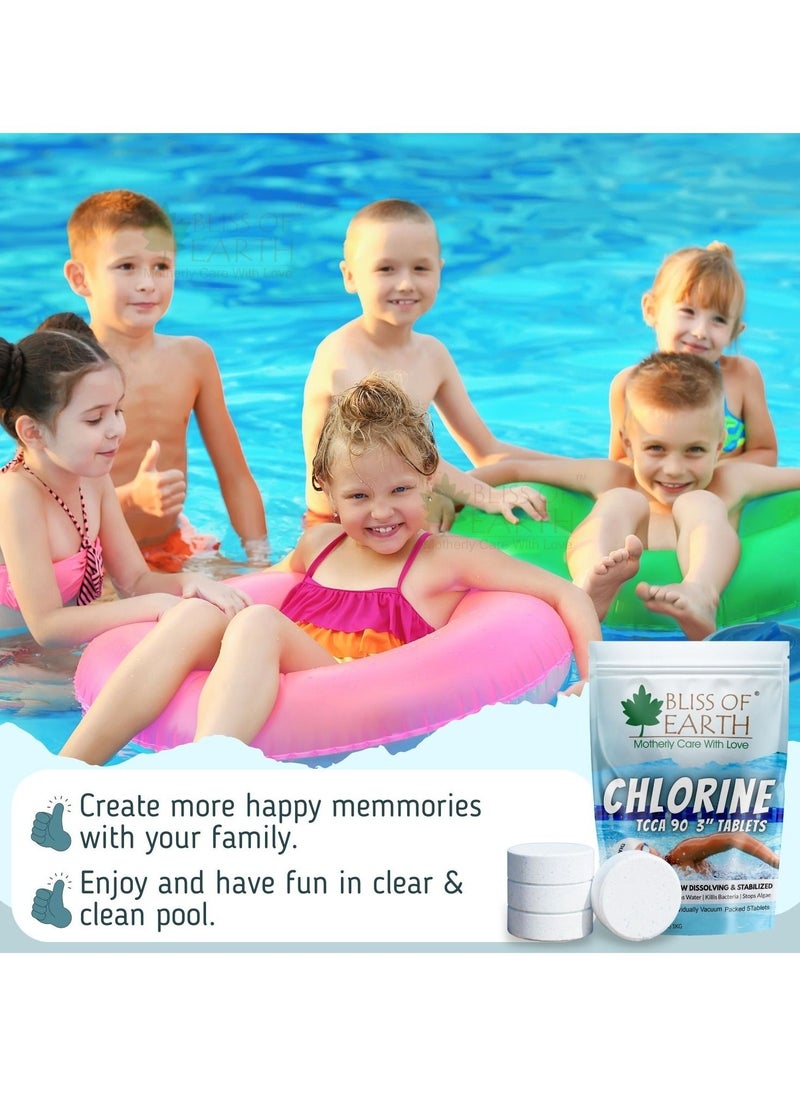 BLISS OF EARTH - Japanese Chlorine Tables 3 Size for Clean and Clear Swimming Pool, Kills Bacteria & Stops Algae, Pool Disinfectant 5 Chlorine Tables 5x200gm - Image 1
