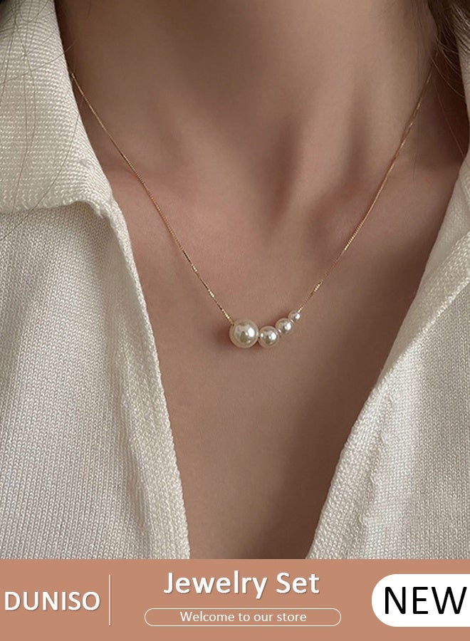 DUNISO Elegant Gold Color Round Pearl  Pendant Necklace Clavicle Chain for Women Jewelry Gift for Lover and Friend - Image 1