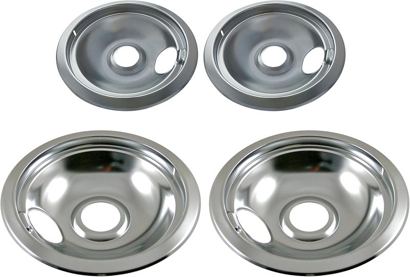 Kitchen Basics 101 Made in the USA Chrome Drip Pan Set Replacement for Frigidaire Kenmore 316048413 and 316048414: 2 ea 6” and 8" Quick assemble - Image 1