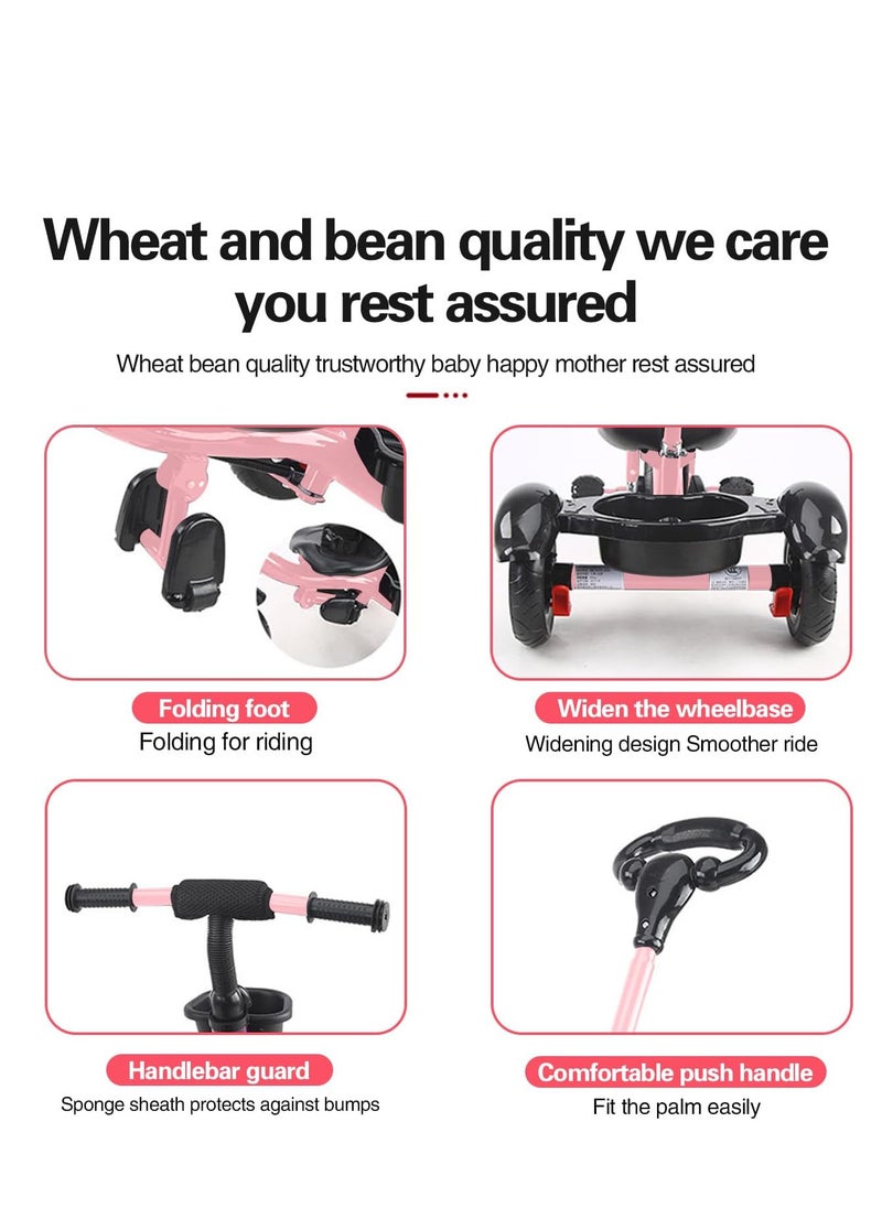 0TO1 TECH Kids Tricycles, سيكل اطفال, Foldable Dismounting Pedal, Removable Push Handle, Adjustable Seat, 3-Point Safety Harness, and Rear Storage Box, Gifts for Boys and Girls, for 1-6 Year Olds (pink)  - Image 4
