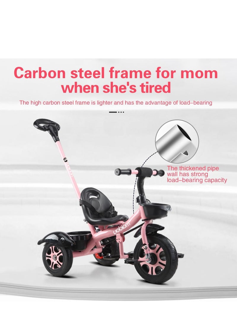 0TO1 TECH Kids Tricycles, سيكل اطفال, Foldable Dismounting Pedal, Removable Push Handle, Adjustable Seat, 3-Point Safety Harness, and Rear Storage Box, Gifts for Boys and Girls, for 1-6 Year Olds (pink)  - Image 2
