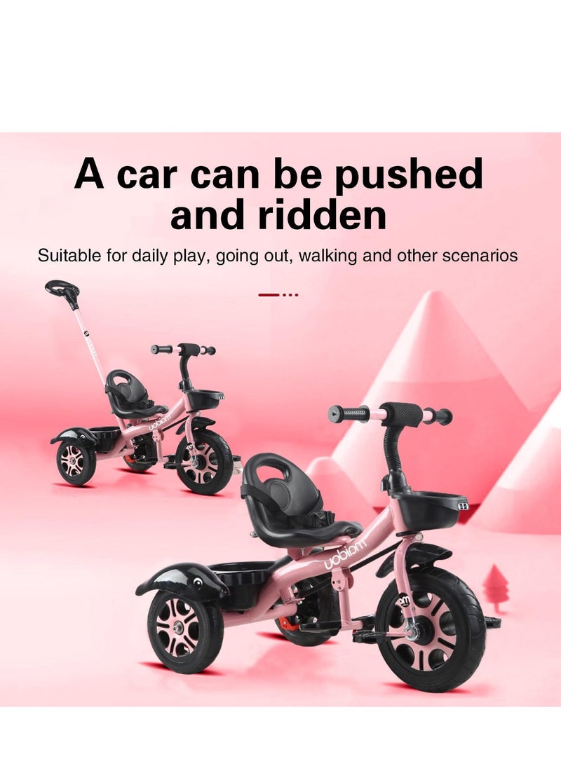 0TO1 TECH Kids Tricycles, سيكل اطفال, Foldable Dismounting Pedal, Removable Push Handle, Adjustable Seat, 3-Point Safety Harness, and Rear Storage Box, Gifts for Boys and Girls, for 1-6 Year Olds (pink)  - Image 5