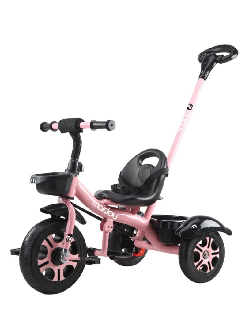 0TO1 TECH Kids Tricycles, سيكل اطفال, Foldable Dismounting Pedal, Removable Push Handle, Adjustable Seat, 3-Point Safety Harness, and Rear Storage Box, Gifts for Boys and Girls, for 1-6 Year Olds (pink)  - Image 1