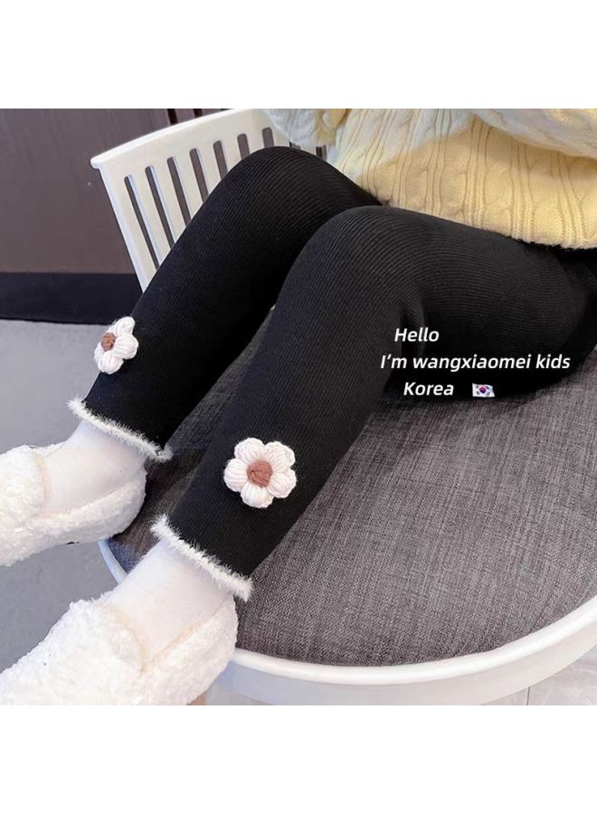 De Velvet Girls' Leggings Autumn And Winter New Fleece-lined/non-fleece Western Style Baby Girl All-match One-piece Velvet Pants Fashion