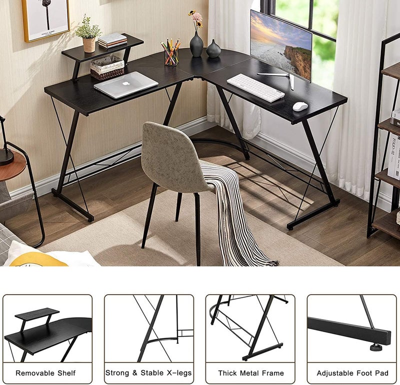 ZUIHAO Home Office L Shaped Gaming Desk 130cm Computer Corner Desk, Gaming Table with Large Monitor Stand, Sturdy Writing Workstation, Gaming Desk with Shelf,Space-Saving, Black - Image 4