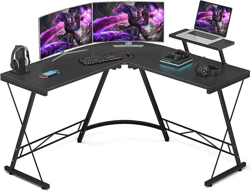ZUIHAO Home Office L Shaped Gaming Desk 130cm Computer Corner Desk, Gaming Table with Large Monitor Stand, Sturdy Writing Workstation, Gaming Desk with Shelf,Space-Saving, Black - Image 1