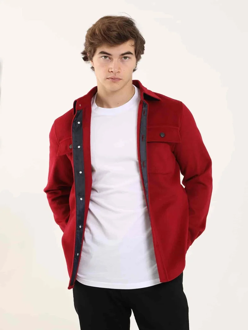 دوفي Red Men's Regular Fit Brent Collar Long Sleeve Shirt - 96807