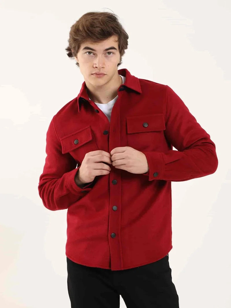 دوفي Red Men's Regular Fit Brent Collar Long Sleeve Shirt - 96807